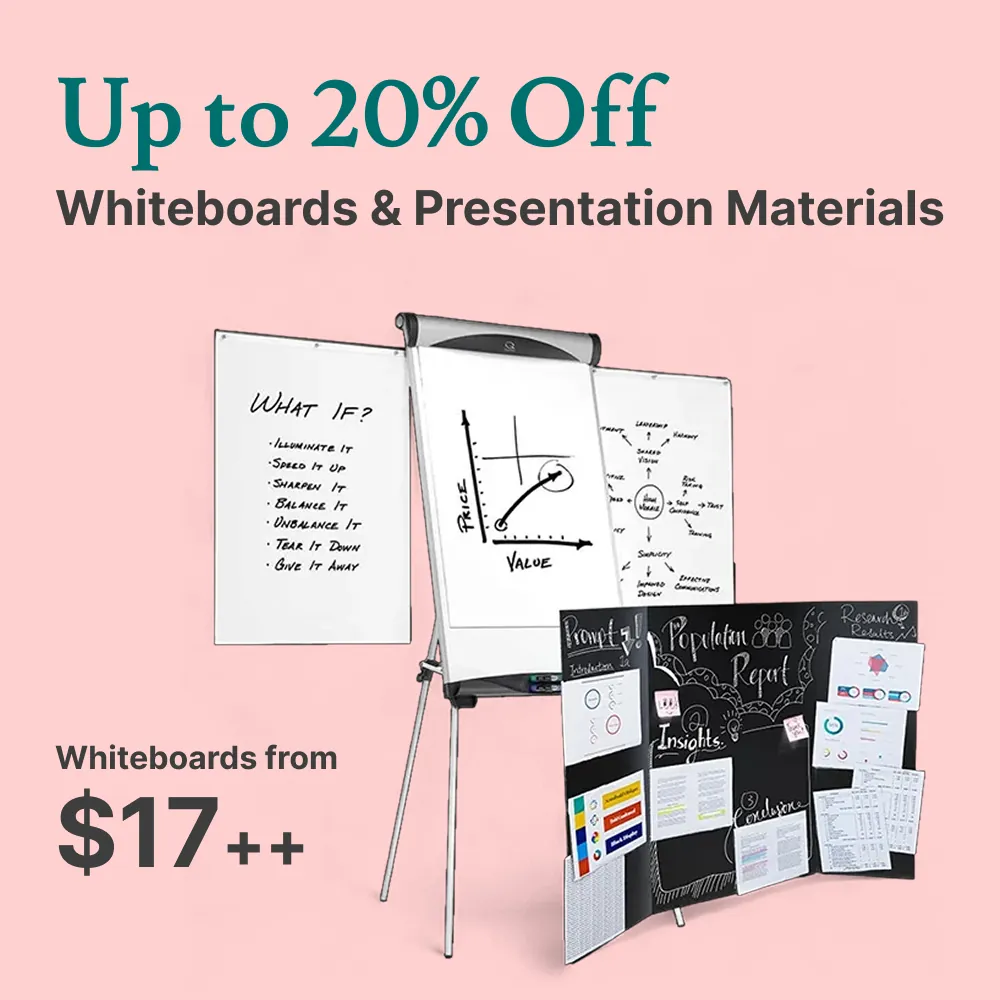 Whiteboard and presentation materials. Up to 20% off selected items